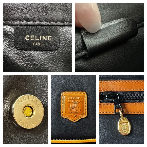 Celine Black & Tan Smooth Leather Large Triomphe Clutch Fold Over Flap Bag - Picture 2 of 11